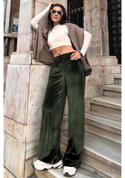 Haki Bol Paça Kadife Pantolon MG2283