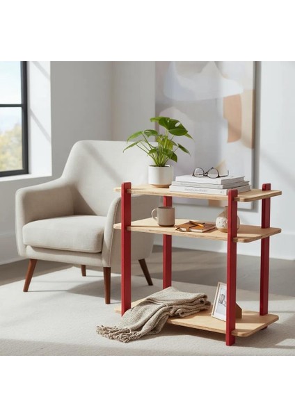 Dikdörtgen Ahşap Komodin, Üç Gözlü, 59X59X40CM, Kayın, Portatif, Dekoratif, Doğal, Geçmeli Sistem