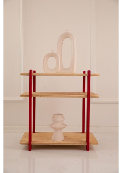 Dikdörtgen Ahşap Komodin, Üç Gözlü, 59X59X40CM, Kayın, Portatif, Dekoratif, Doğal, Geçmeli Sistem