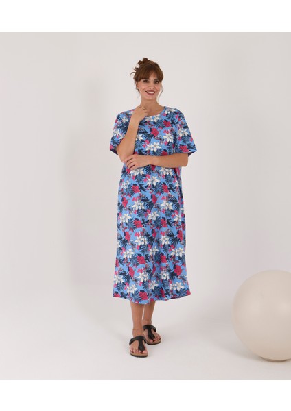 Kısa Kollu Yüzde Yüz Pamuk Midi Boy Elbise fiyatları