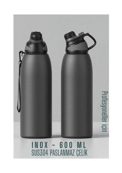 Inox Çelik Termos - 600 ml SUS304 Çelik Termos Profesyonel Gri