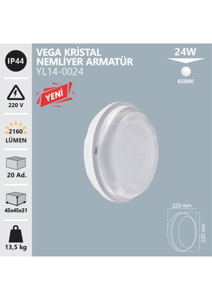 - 24W Kristal Nemliyer Armatür 6500K Beyaz Işık fiyatları