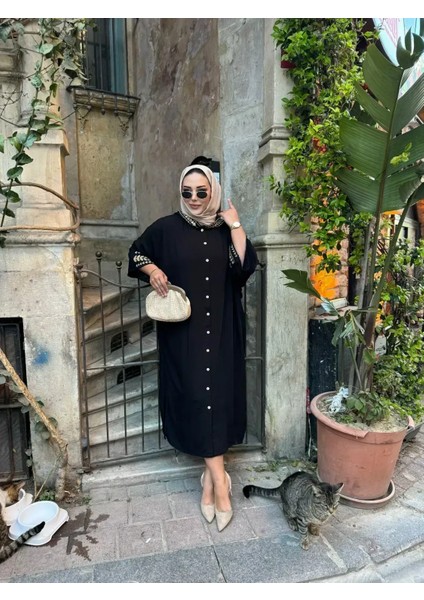 Kapşonlu ve Nakışlı Düğmeli Elbise modelleri