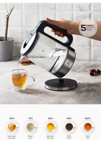 Sıcaklık Ayarlı LED Işıklı Cam Su Isıtıcı 2200W fiyatları