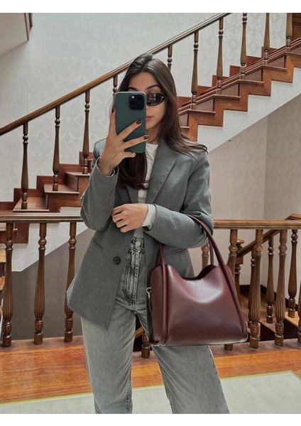 Kadın Üç Bölmeli Özel Tasarım Çıkarılabilir Makyaj Çantalı Suni Deri El ve Omuz Çantası Rain fırsatları