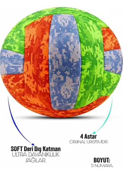 Voleybol Topu Soft Kamuflaj Pompalı Set Yumuşak Dokunuş Volleyball Renkli No:5.