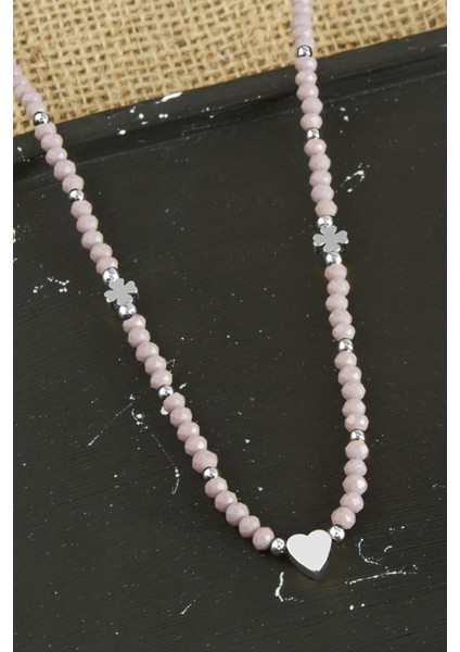 Ds-Derin Kalp Metal Aparatlı Kristal Kolye-Lila