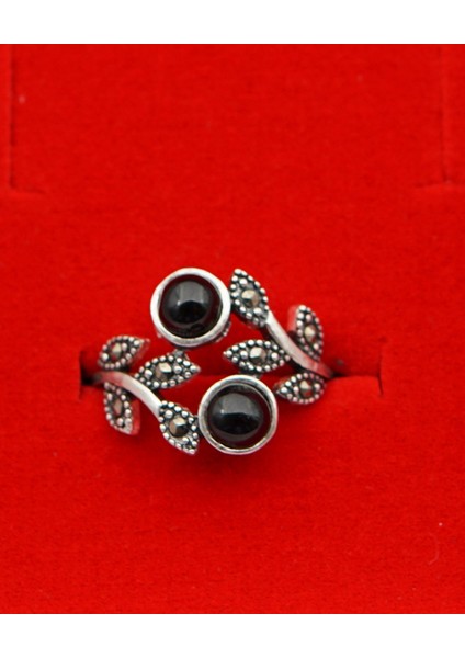 925 Ayar Kadın Gümüş Oltu Taşı Yüzük SY00035