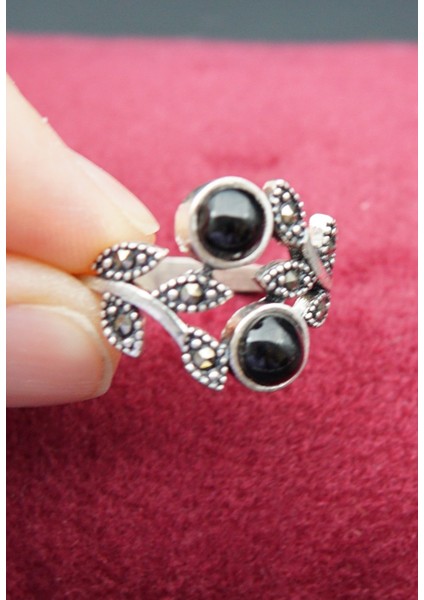 925 Ayar Kadın Gümüş Oltu Taşı Yüzük SY00035 fırsatları