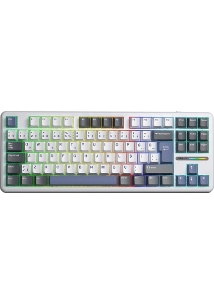 F87 Pro Mekanik Rgb Tkl Graywood V4 Switch Kablosuz Makrolu Hot Swap Türkçe Q Klavye Mavi