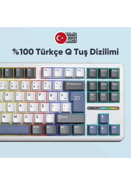 F87 Pro Mekanik Rgb Tkl Graywood V4 Switch Kablosuz Makrolu Hot Swap Türkçe Q Klavye Mavi indirimleri