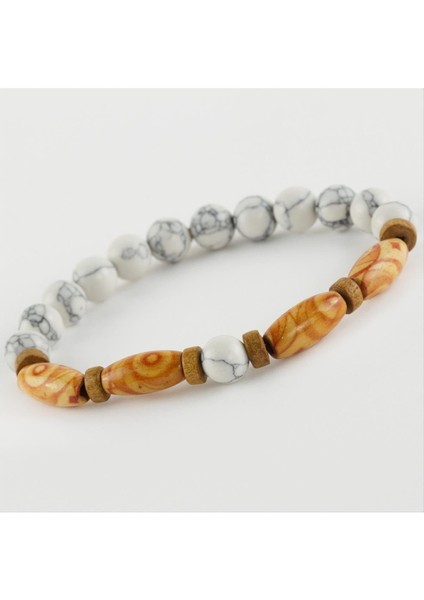 Ds-Derin Ceyt Ahşap Trend Yeni Sezon Doğaltaşlı Bileklik-Beyaz