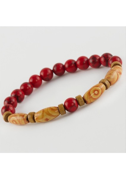 Ds-Derin Ceyt Ahşap Trend Yeni Sezon Doğaltaşlı Bileklik-Kırmızı fiyatları