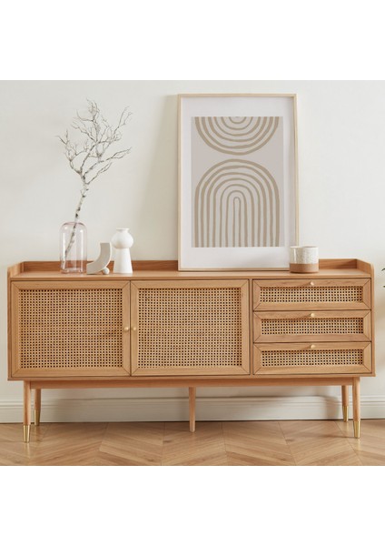Woodendecoration Arya Konsol – Retro Stil Hasır Kapaklı Ahşap Mobilya