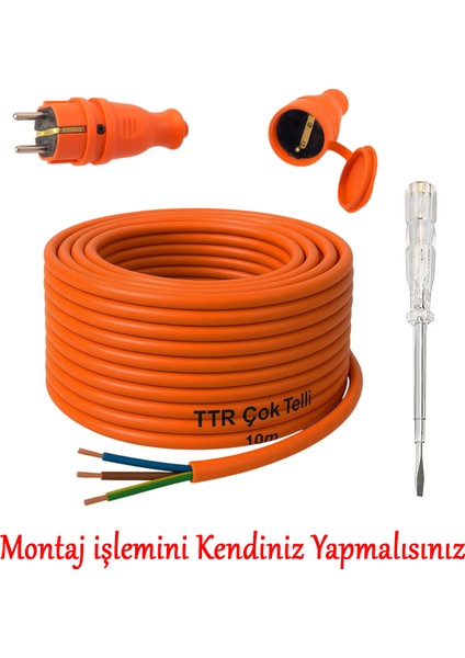 Seyyar 10 Metre Uzatma Kablosu Ttr Cca Çok Telli 3x1.5 mm Elektrik Kablo Kontrol Kalem Dişi Erkek Fiş modelleri