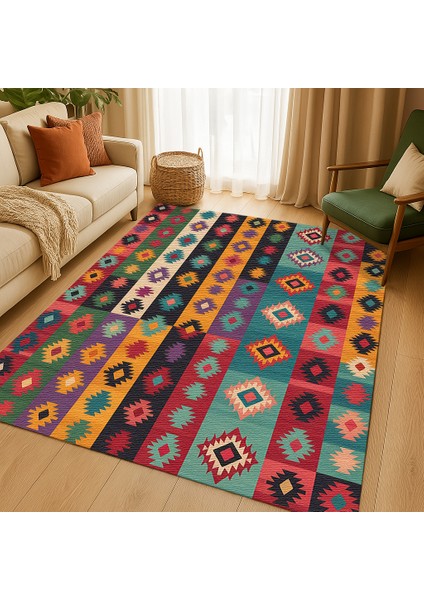 Modern Çok Renkli Çok Desenli Baskı Halı