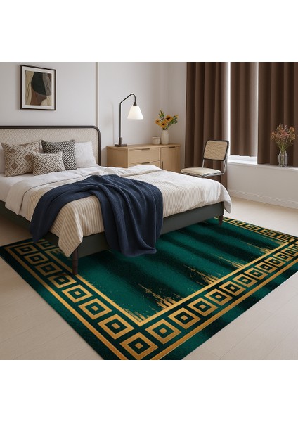 Yeşil Gold Kenar Desenli Halı – Yıkanabilir ve Kaymaz Tabanlı Dekoratif indirimleri
