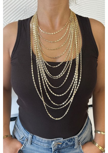 Altın Rengi Gösterişli Çok Katlı S Zincir Kolye (40CM-95CM)