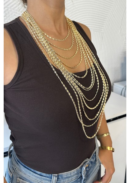 Altın Rengi Gösterişli Çok Katlı S Zincir Kolye (40CM-95CM) fiyatları