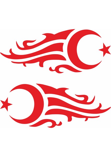 Alevli Ay Yıldız Araç, Araba, Oto, Motorsiklet, Kask, Laptop, Cam Sticker 30X12 cm 2 Adet