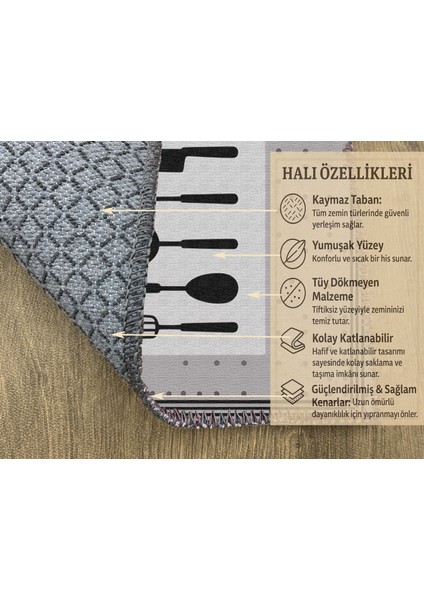 Gri Kitchen Yazılı Halı – Süpürgeyle Kolay Temizlenen Modern Tasarım modelleri