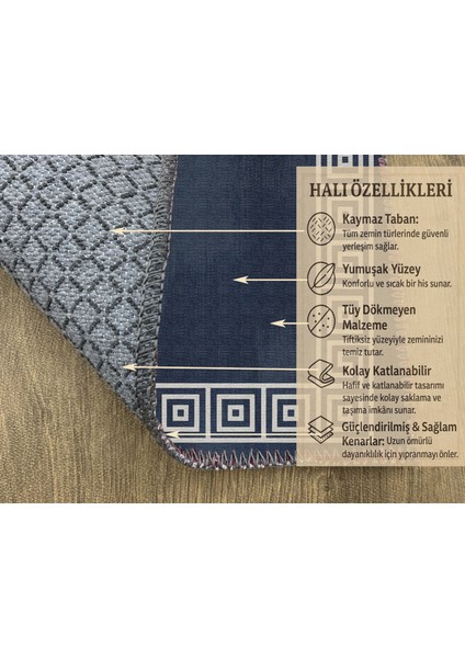 Lacivert Beyaz Kenarlı Geometrik Şekilli Dijital Baskılı Halı – Antre, Mutfak ve Salon Için indirimleri