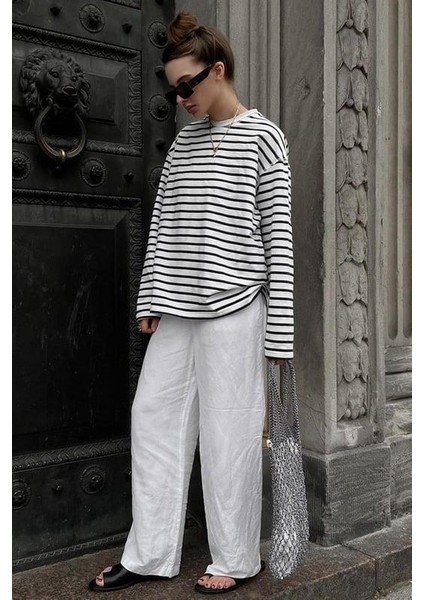 Beyaz Çizgili Sweatshirt MG2572 fiyatları