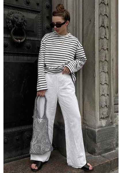 Beyaz Çizgili Sweatshirt MG2572 indirimleri
