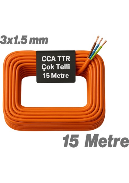Seyyar 15 Metre Uzatma Kablosu Ttr Cca Telli 3x1.5 mm Elektrik Kablo Kontrol Kalem Dişi Erkek Fiş fırsatları