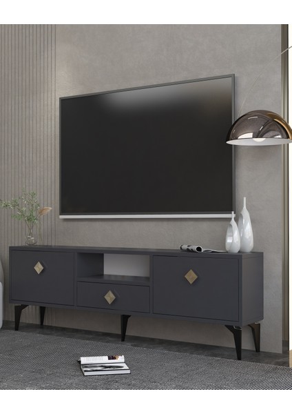 1304DROPCT-1 Tv Sehpası ANTRASİT-ALTIN KULP