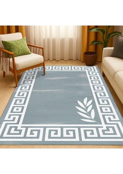 Gri Beyaz Çizgi ve Yaprak Desenli Dijital Baskılı Halı – Modern Dekoratif Tasarım fiyatları