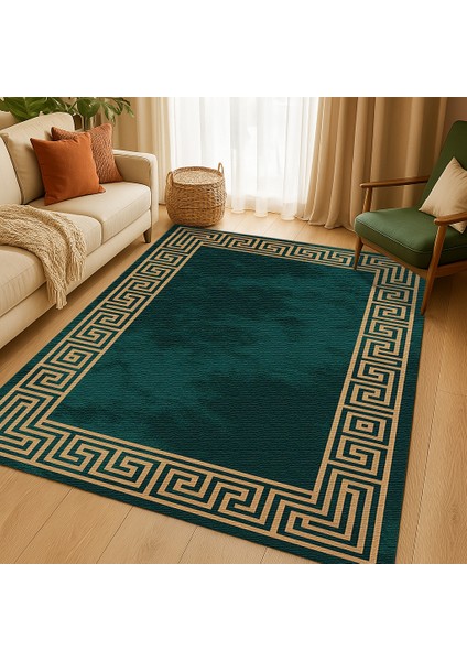 Yeşil Gold Kenarlı Geometrik Şekilli Dijital Baskılı Halı – Antre, Mutfak ve Salon Için fiyatları