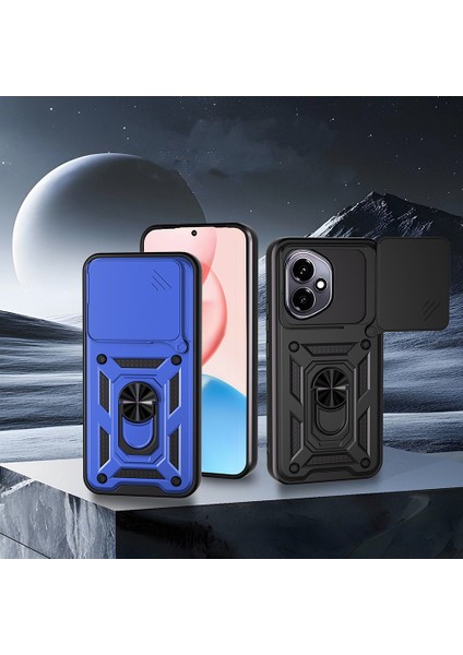 Honor 400 Kılıf Magnetik Standlı Kamera Korumalı Zore Sürgülü Vega Kapak - Mavi modelleri
