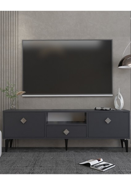 1304DROPCT-1 Tv Sehpası ANTRASİT-GÜMÜŞ KULP