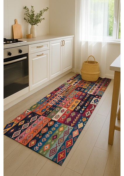 Çok Renkli Geometrik Şekilli Şönil Halı – Salon ve Mutfak Halısı fiyatları