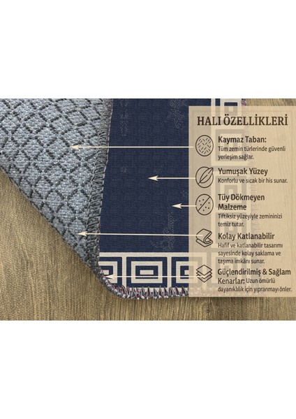 Bej ve Lacivert Dijital Baskılı Halı – Çocuk Odası ve Antre Için fırsatları