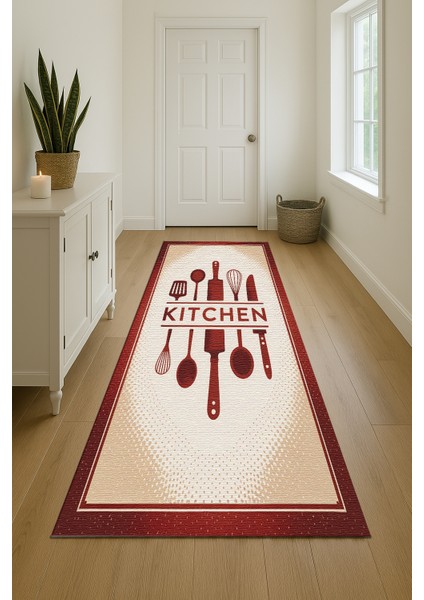 Bordo Kitchen Yazılı Mutfak Halısı – Dijital Baskılı, Kolay Temizlenir fiyatları