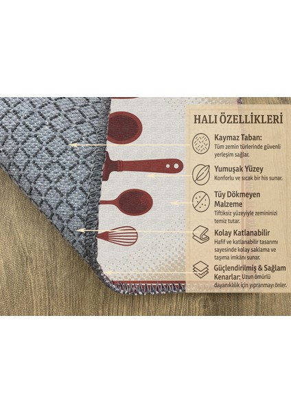 Bordo Kitchen Yazılı Mutfak Halısı – Dijital Baskılı, Kolay Temizlenir modelleri