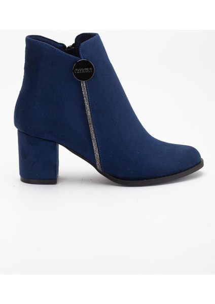 Lacivert Kadın Topuklu Bot Süet Taş Detaylı Yuvarlak Burun modelleri