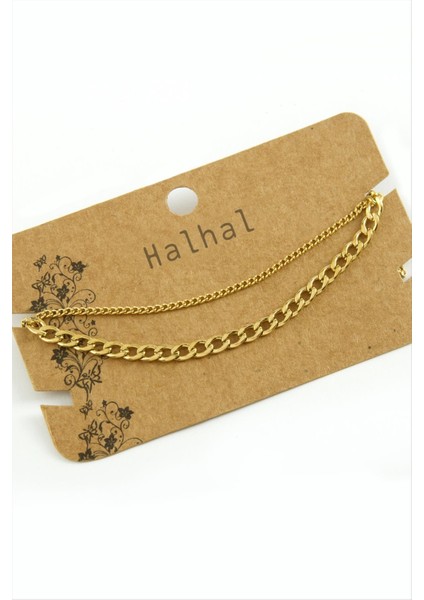 Zengezur Çift Zincirli Lüks Çelik Halhal-Sarı fiyatları