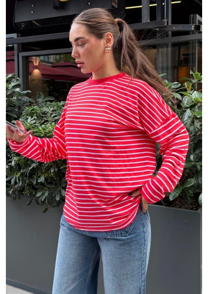 Kırmızı Çizgili Sweatshirt MG2572
