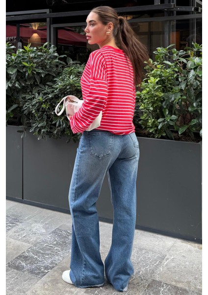 Kırmızı Çizgili Sweatshirt MG2572 fiyatları