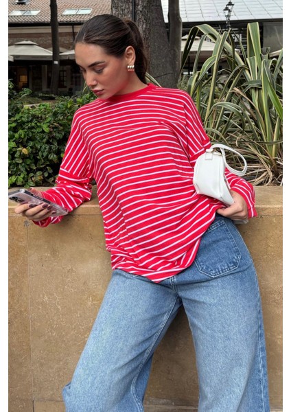 Kırmızı Çizgili Sweatshirt MG2572 modelleri