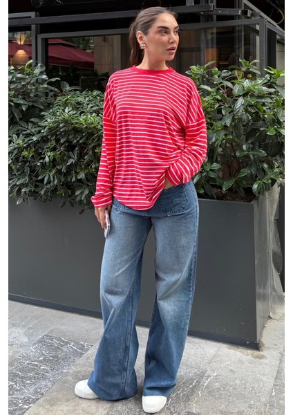 Kırmızı Çizgili Sweatshirt MG2572 fırsatları