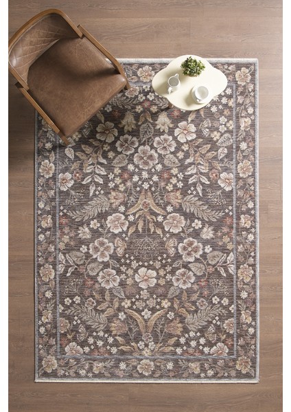 Frezia Floral Bambu Polyester Oturma Odası Salon Mutfak Halısı Eskitme Çiçekli Vintage Halı