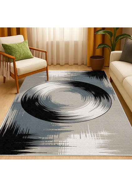 Gri ve Siyah Dijital Baskılı Halı – Çocuk Odası ve Antre Için