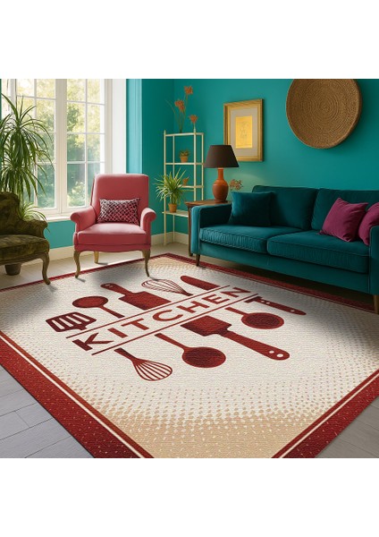 Bordo Kitchen Yazılı Mutfak Halısı – Dijital Baskılı, Kolay Temizlenir