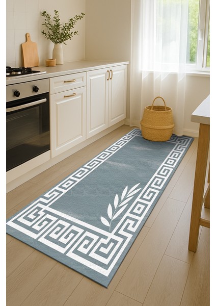 Gri Beyaz Çizgi ve Yaprak Desenli Dijital Baskılı Halı – Modern Dekoratif Tasarım fırsatları