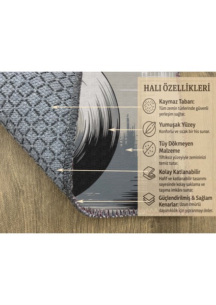 Gri ve Siyah Dijital Baskılı Halı – Çocuk Odası ve Antre Için fırsatları