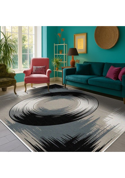 Gri ve Siyah Dijital Baskılı Halı – Çocuk Odası ve Antre Için